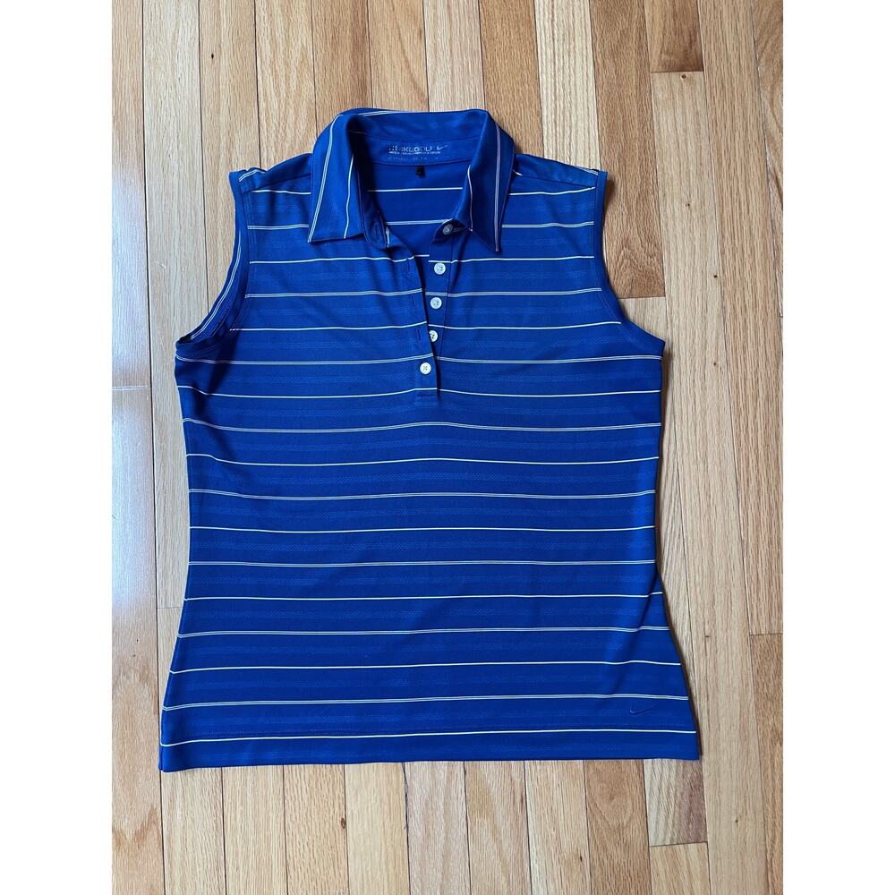 Nike Golf Polo Tank/Shirt Womens Blue Stripe Sleeveless Dri‎ Fit Performance M